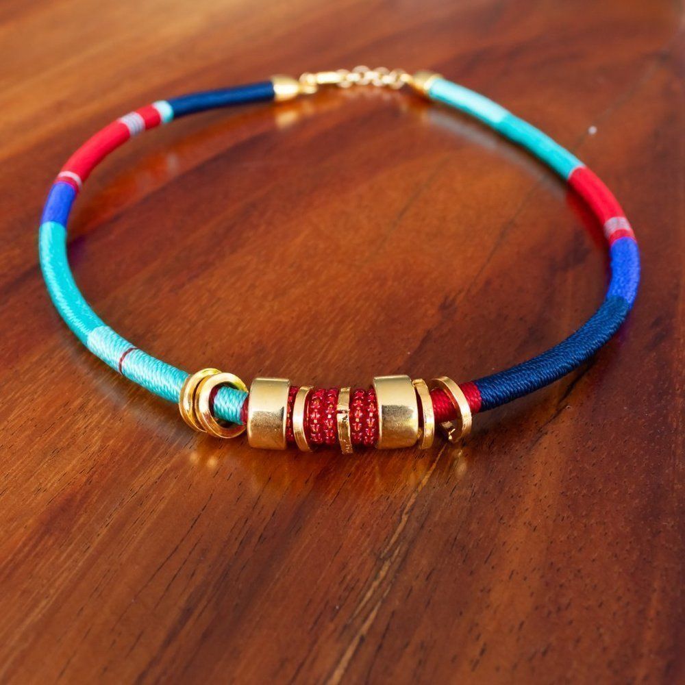 Handmade colorful necklace gold plated new blue navy red